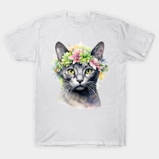 Abyssinian Cat Flowers Water Color Cat Mom Mother's Day Gift T-Shirt